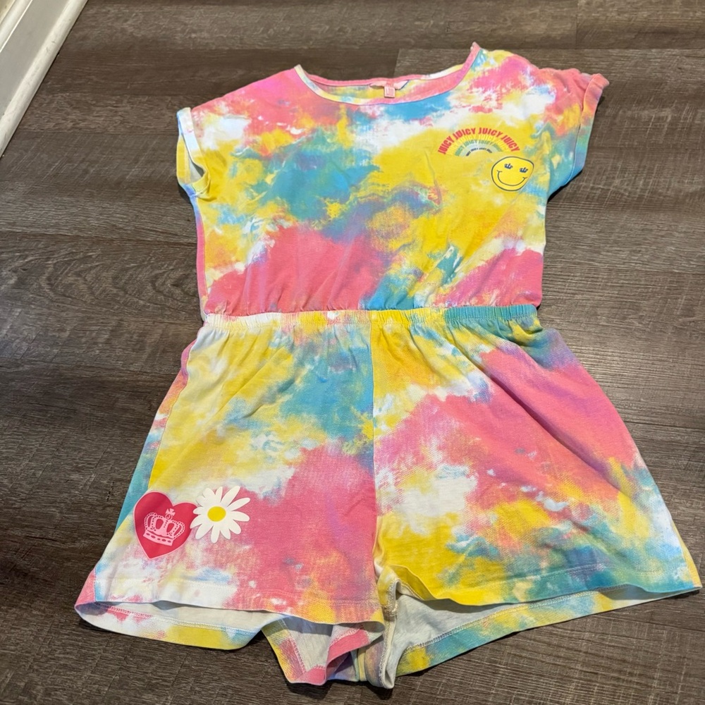 Juicy By Juicy Couture Colorful Tie-Dye Romper with Smiley Face